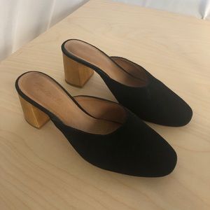 SOLD!! Madewell Mules! Black Suede Wooden Heel